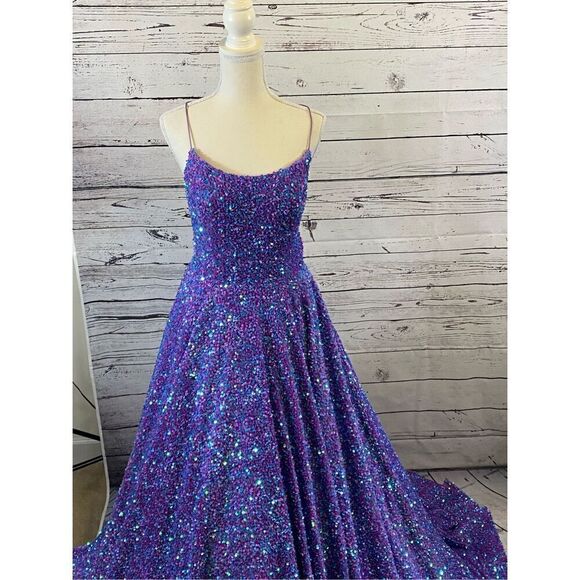 Amarra Sequin Purple Formal Gown Size 6 - Picture 2 of 16